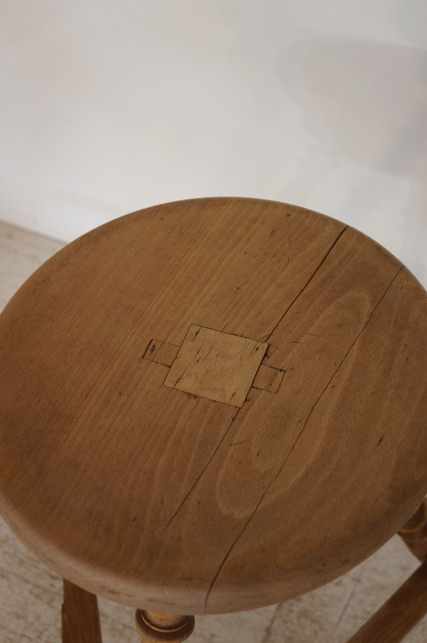 French Antique Stripped Wood Stool