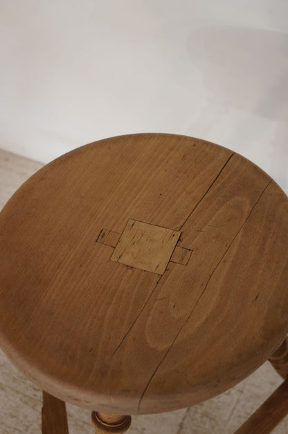 French Antique Stripped Wood Stool